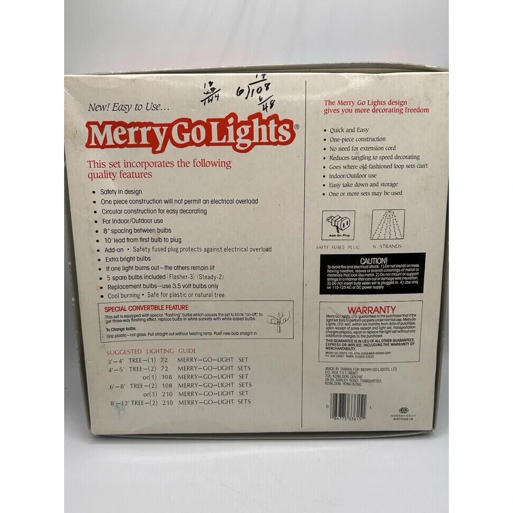 Vintage Merry Go Lights Christmas Tree Lights Miniature Bulb 108 Light Set